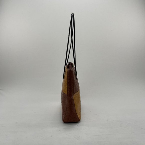 Paul & Shark Yachting Ostrich Leather Hand Bag Shoulder Bag Brown Tan - Picture 2 of 9